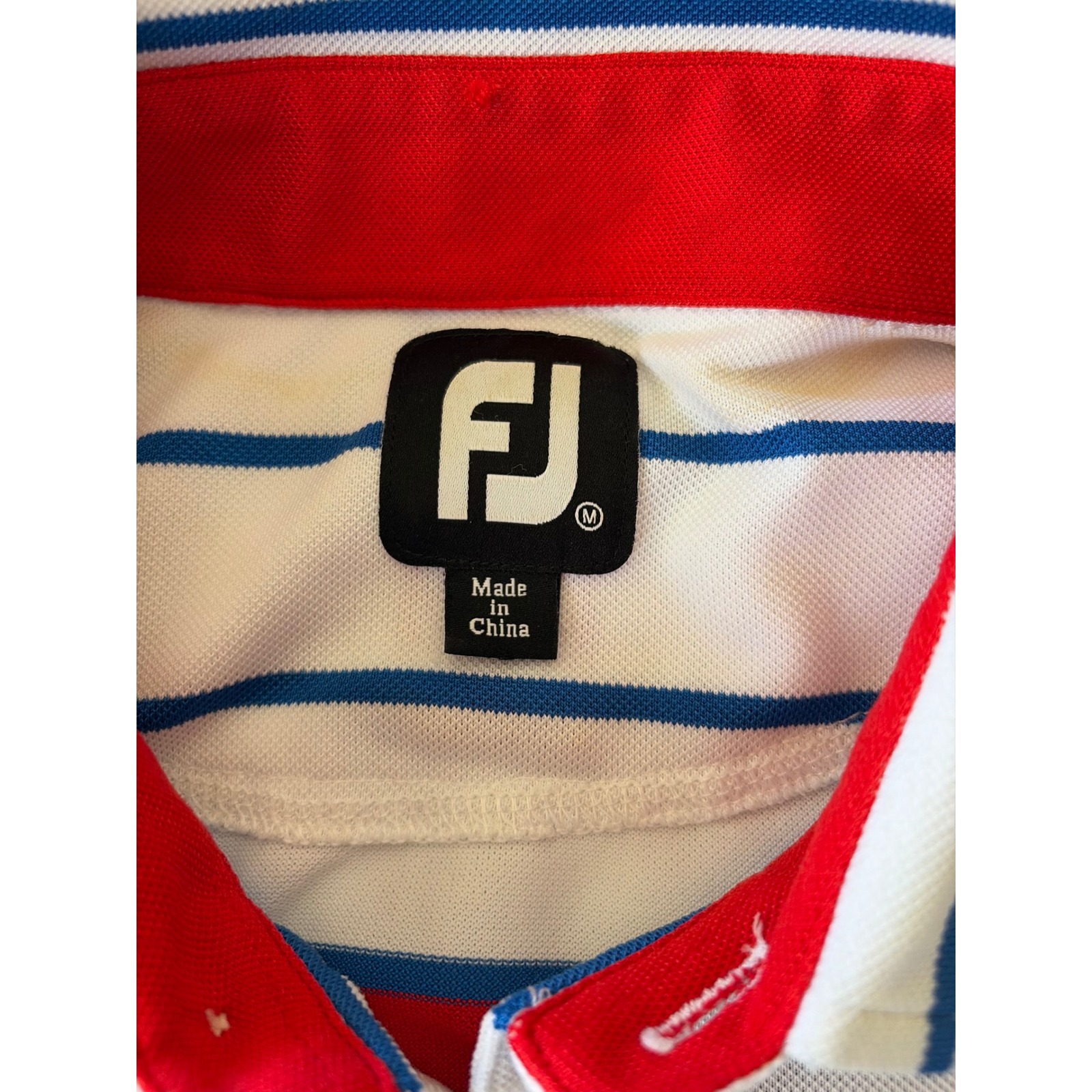 Footjoy Fj Prodry Mens Golf Polo Shirt White Blue Red Striped Short Sleeve M